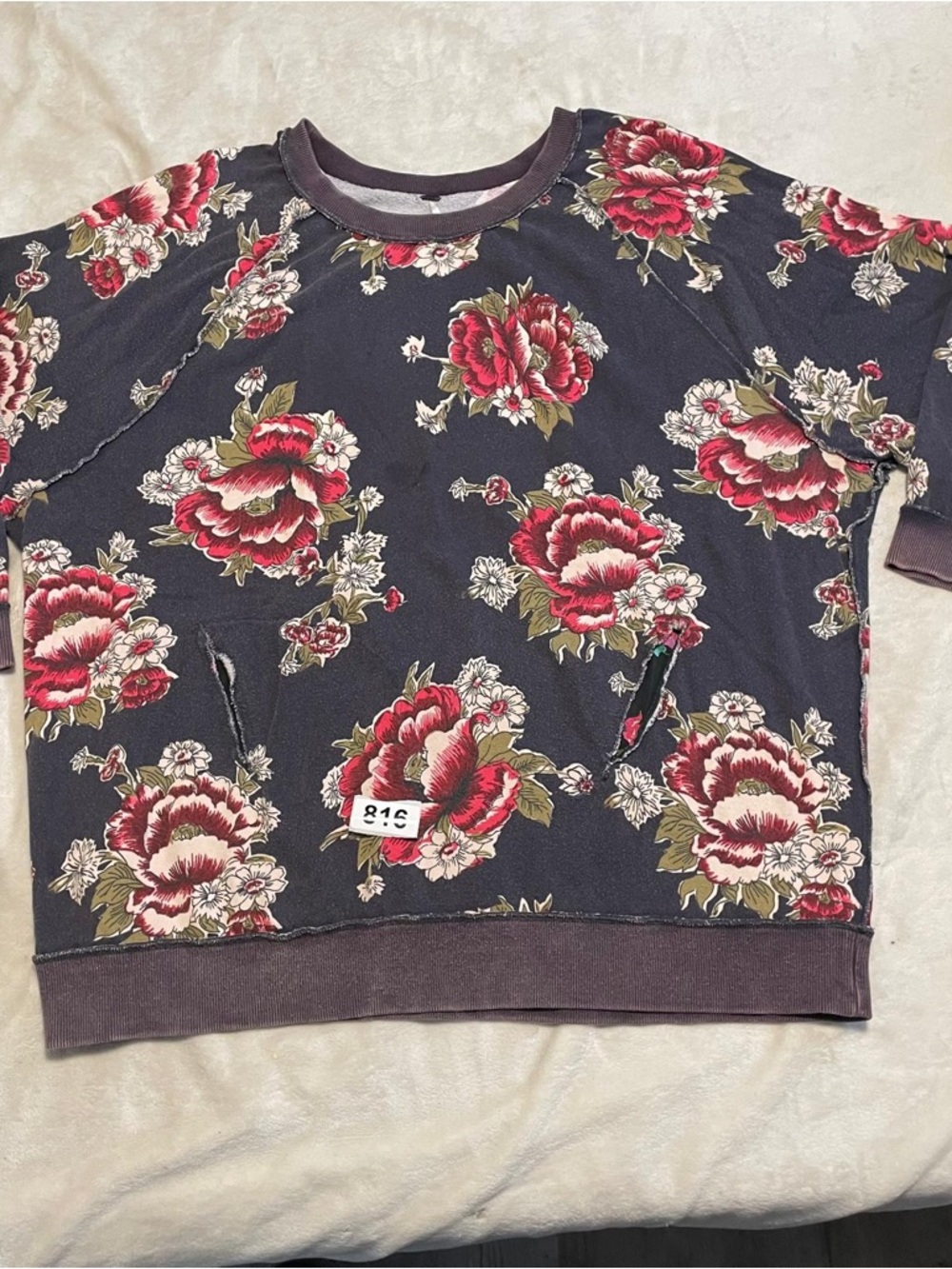 Free People Cream Knit Sweater with Dark Trim